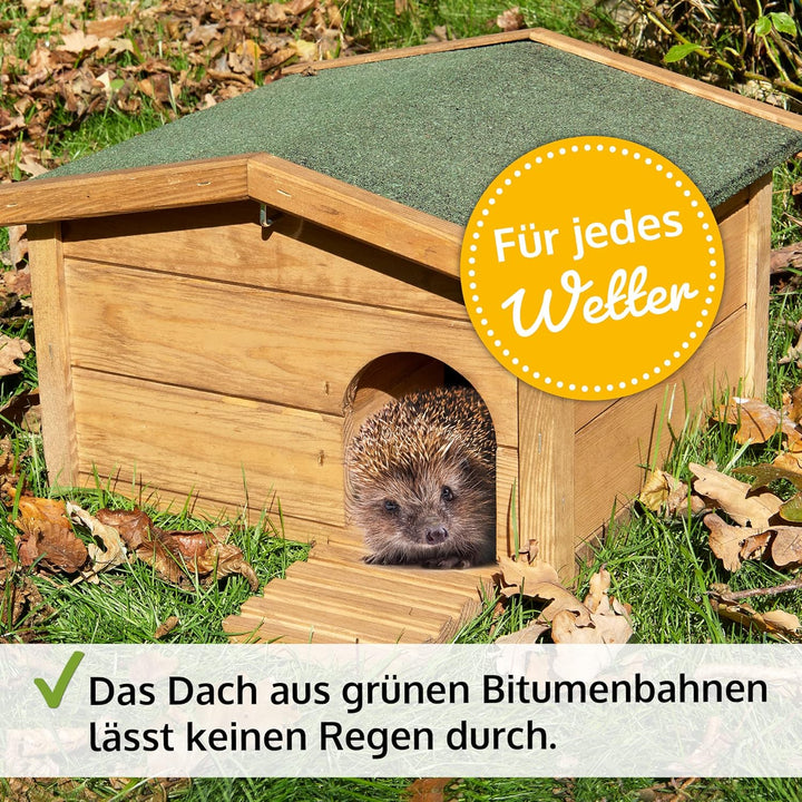 Hecht zooprinz winterfestes Igelhaus mit Boden und wetterfestem Dach - Igelfutterhaus - Igelhaus - G