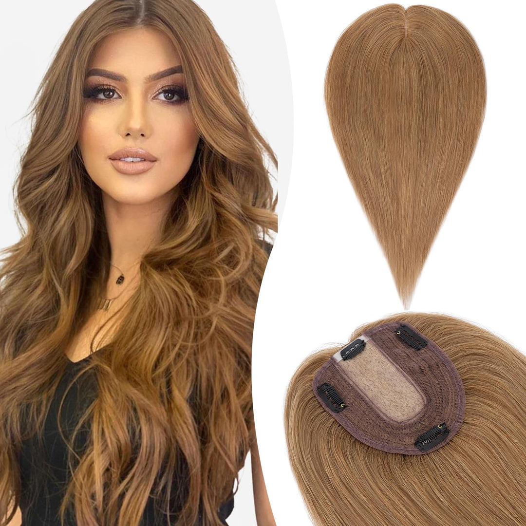 Silk-co Hair Topper Echthaar, 10x12cm Basis Toupet Damen, Haartopper Echthaar mit Remy Seide Basis,