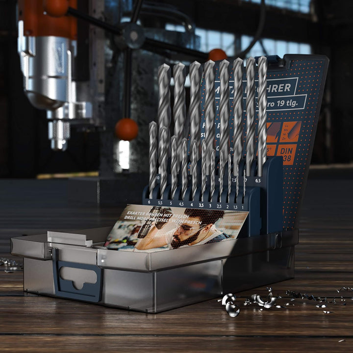 Presch Metallbohrer Set HSS Pro 19-tlg - Präzisionsgeschliffenes, gehärtetes Profi Stahlbohrer Set f