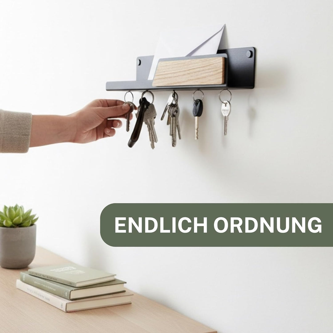 Astrein® | Schlüsselbrett Magnetisch | Schlüsselboard aus Holz | Eiche | Schlüsselhalter mit Ablage