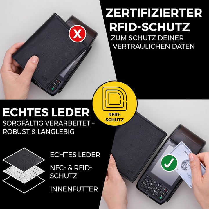 RUTAKO Leder Geldbörse Herren mit RFID Schutz - Portemonnaie Gross mit Münzfach - Echtleder Geldbeut