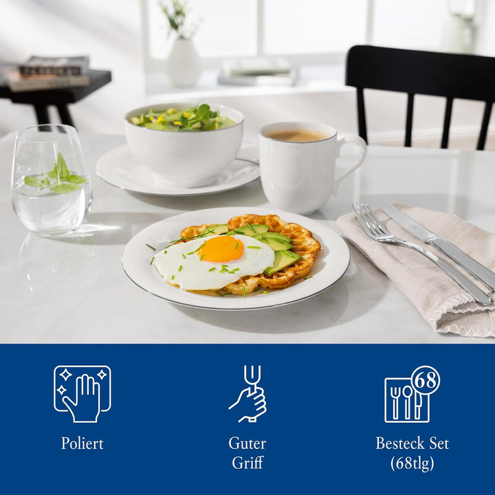 Villeroy & Boch - Louis Besteckset 68-teilig Silber, Spülmaschinenfest, Besteck Set 12 Personen, Bes
