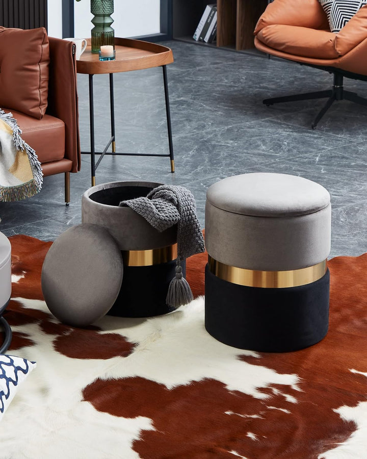 EGLO LIVING 2er Set Hocker mit Stauraum Mashike, Elegante Sitzhocker, runde Couch Beistellhocker, Po