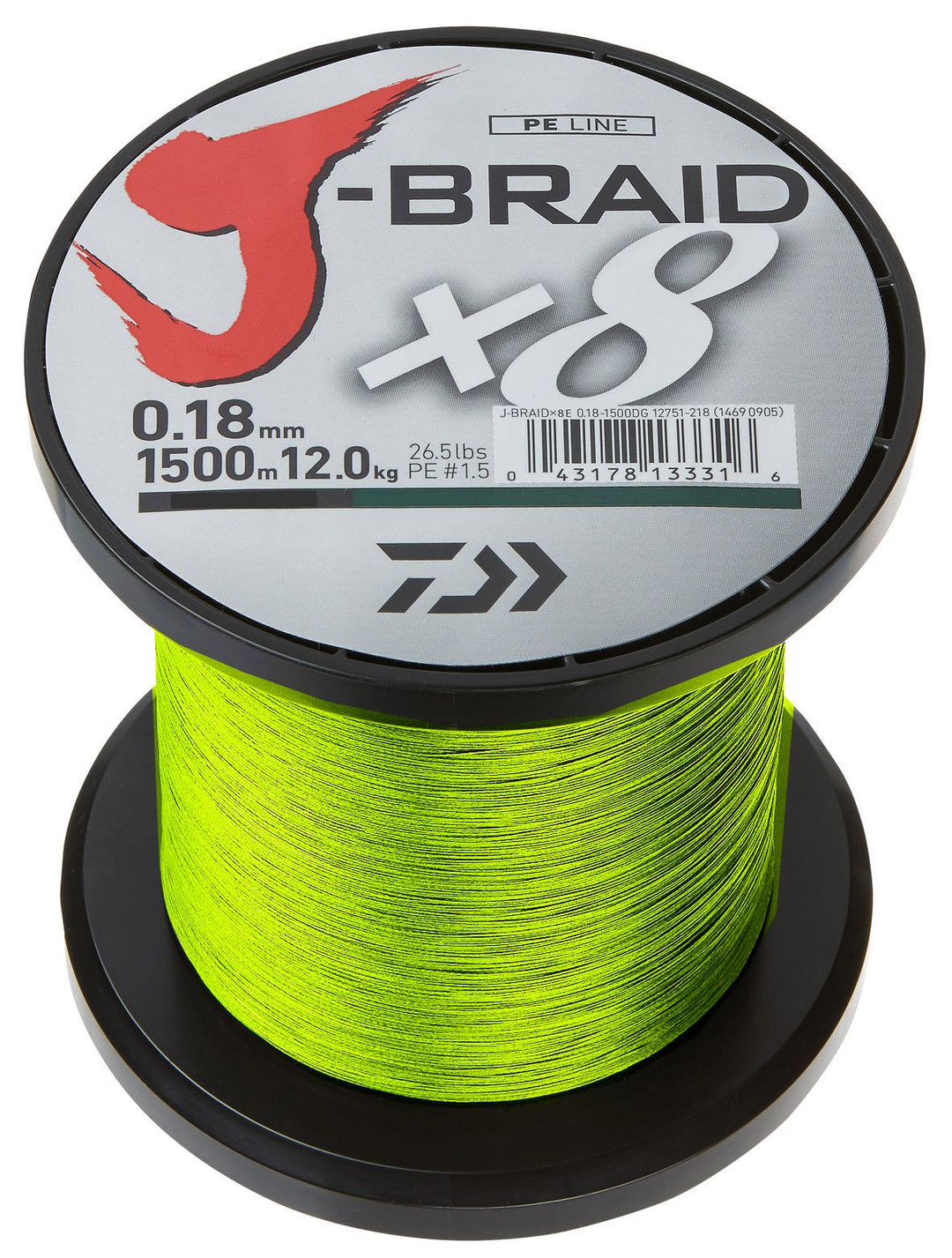 Daiwa J-Braid X8, 1500m Chartreuse - geflochtene Angelschnur Dm: 0,22 mm, Dm: 0,22 mm