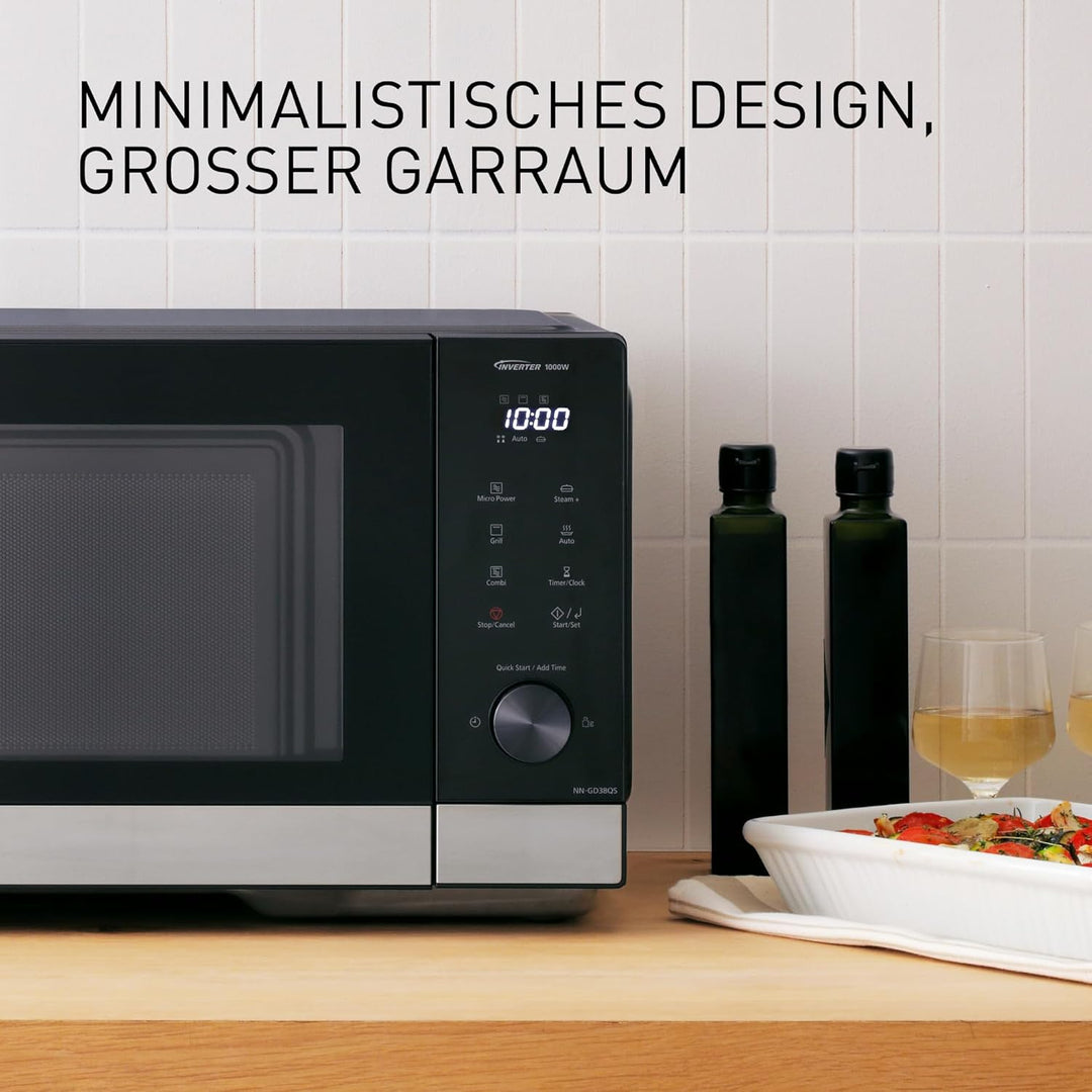 Panasonic NN-GD38QSEPG 29L Grill-Mikrowelle mit Steam+ Pot, 1000 W, automatisches Auftauen, Kombinat