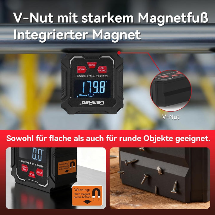 GemRed Digitaler Winkelmesser mit VA-LCD-Display, Neigungsmesser digitale Wasserwaage mit Magnetfuss