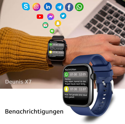 Deunis X7 Smartwatch mit Telefonfunktion 1,85 Zoll Damen Herren, Fitness Tracker, Schlafmonitor, Sch