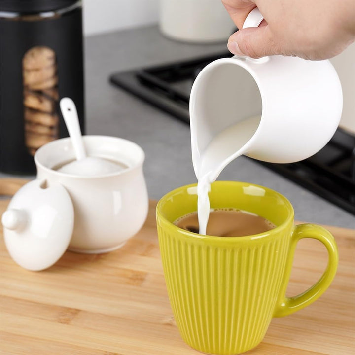 Vilde Milchkännchen und Zuckerdose Set aus Porzellan 2-teilig mit Deckel Löffel Weiss - Modern Kaffe