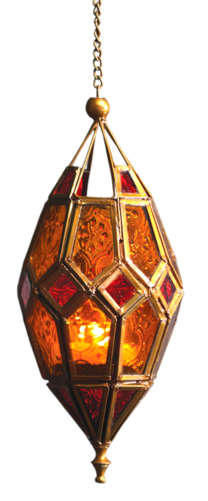 Teelichtlaterne im marokkanischen Stil zum Aufhängen, aus Glas, mittelrot/gelb Rot M, Rot M