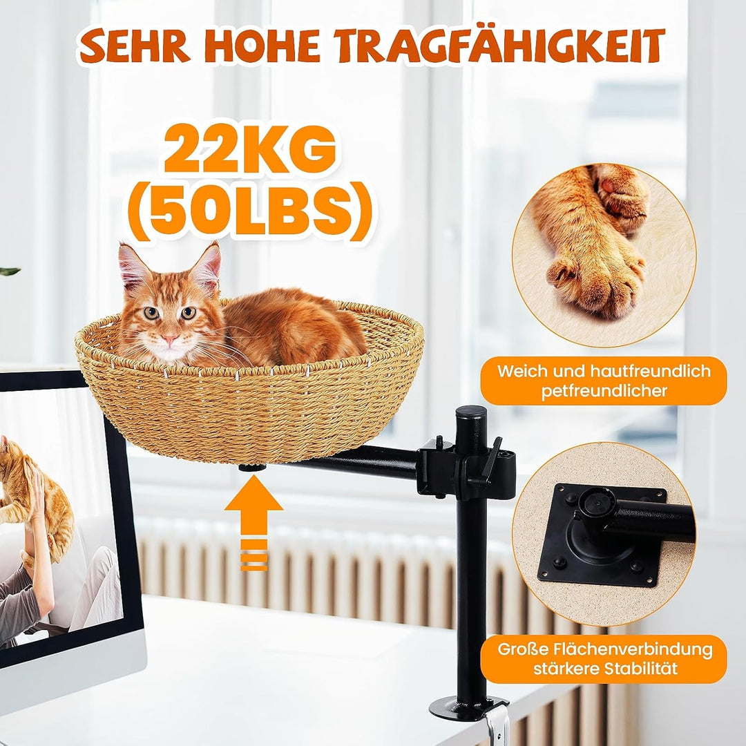 Katzenbett für Schreibtisch - 360°Drehung, verstellbare Höhe Kein Bohren Erhöhtes Katzenhaus über Sc