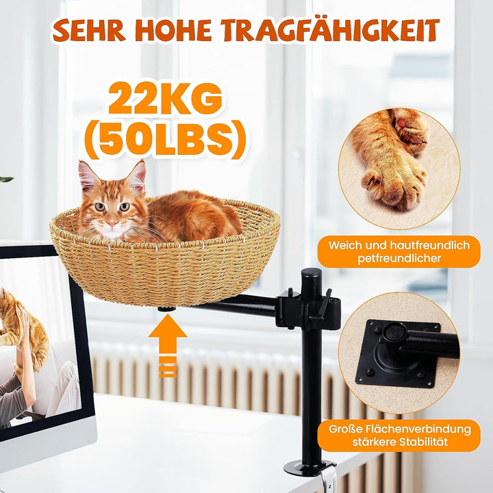 Katzenbett für Schreibtisch - 360°Drehung, verstellbare Höhe Kein Bohren Erhöhtes Katzenhaus über Sc