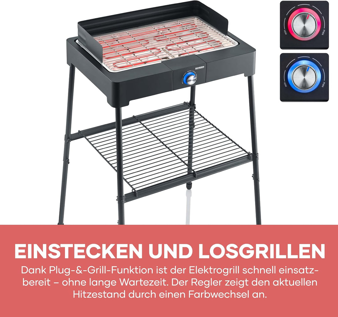 SEVERIN Standgrill mit Edelstahl-Grillrost und Standuntergestell und Ablagerost, Elektrogrill mit sc