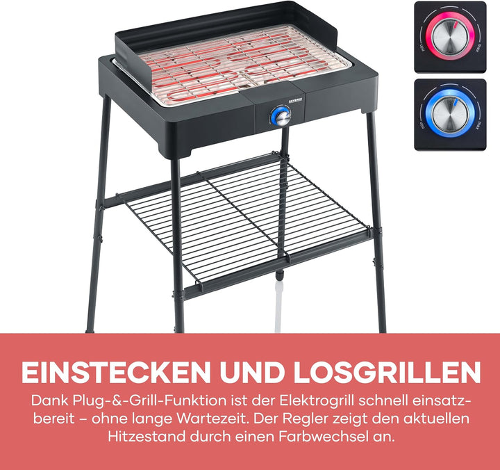 SEVERIN Standgrill mit Edelstahl-Grillrost und Standuntergestell und Ablagerost, Elektrogrill mit sc