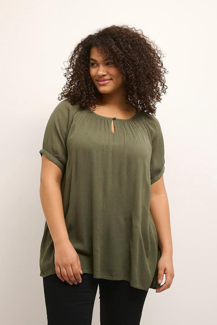 KAFFE CURVE Kurzarm-Bluse KCami Bluse Grosse Grössen Damen Kurzarm Rundhals Plus Size Shirt 46 Grape