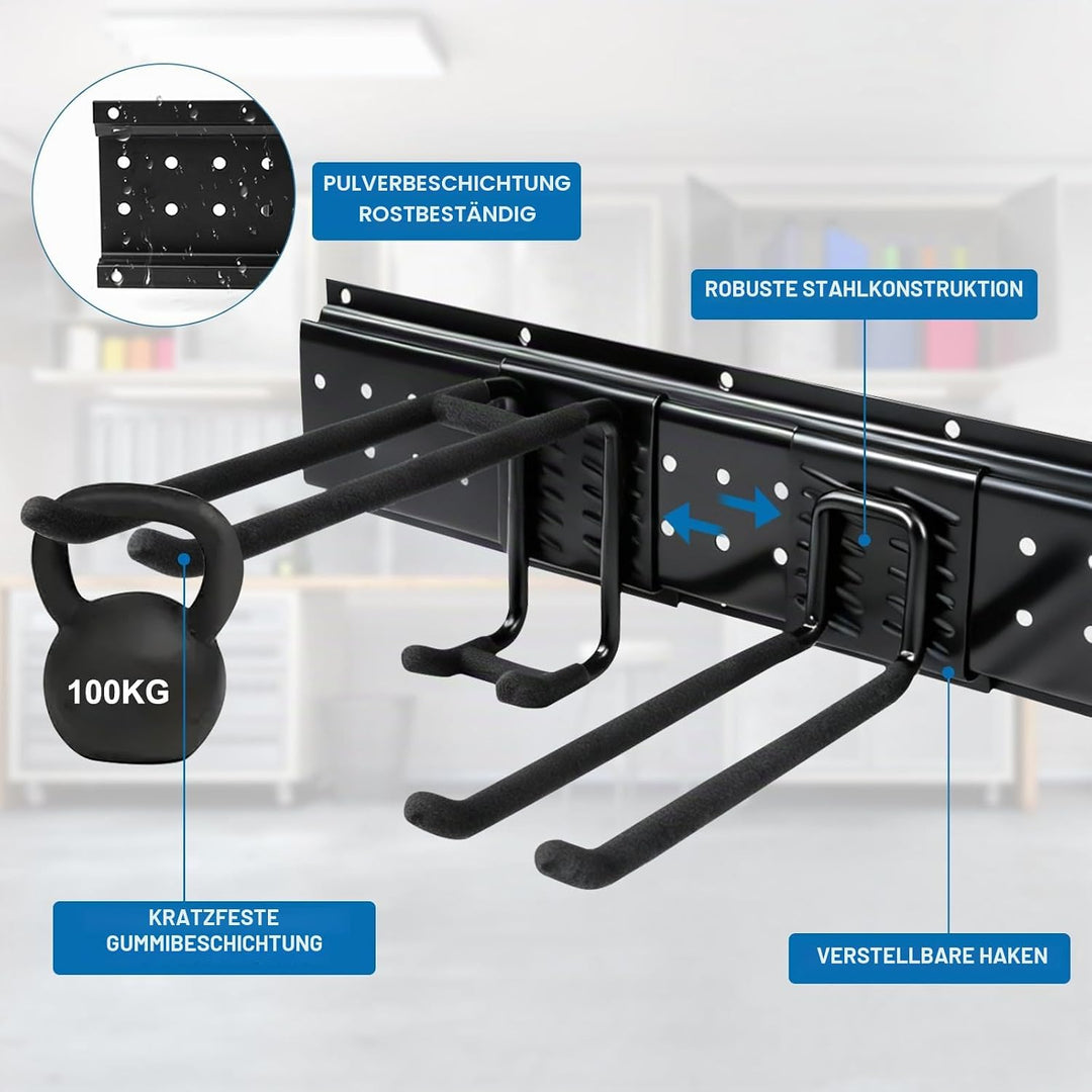 Gartengeräte Halterung,48 Zoll garage tool organizer wall mount, 3 verstellbare Platten + 10 Haken a