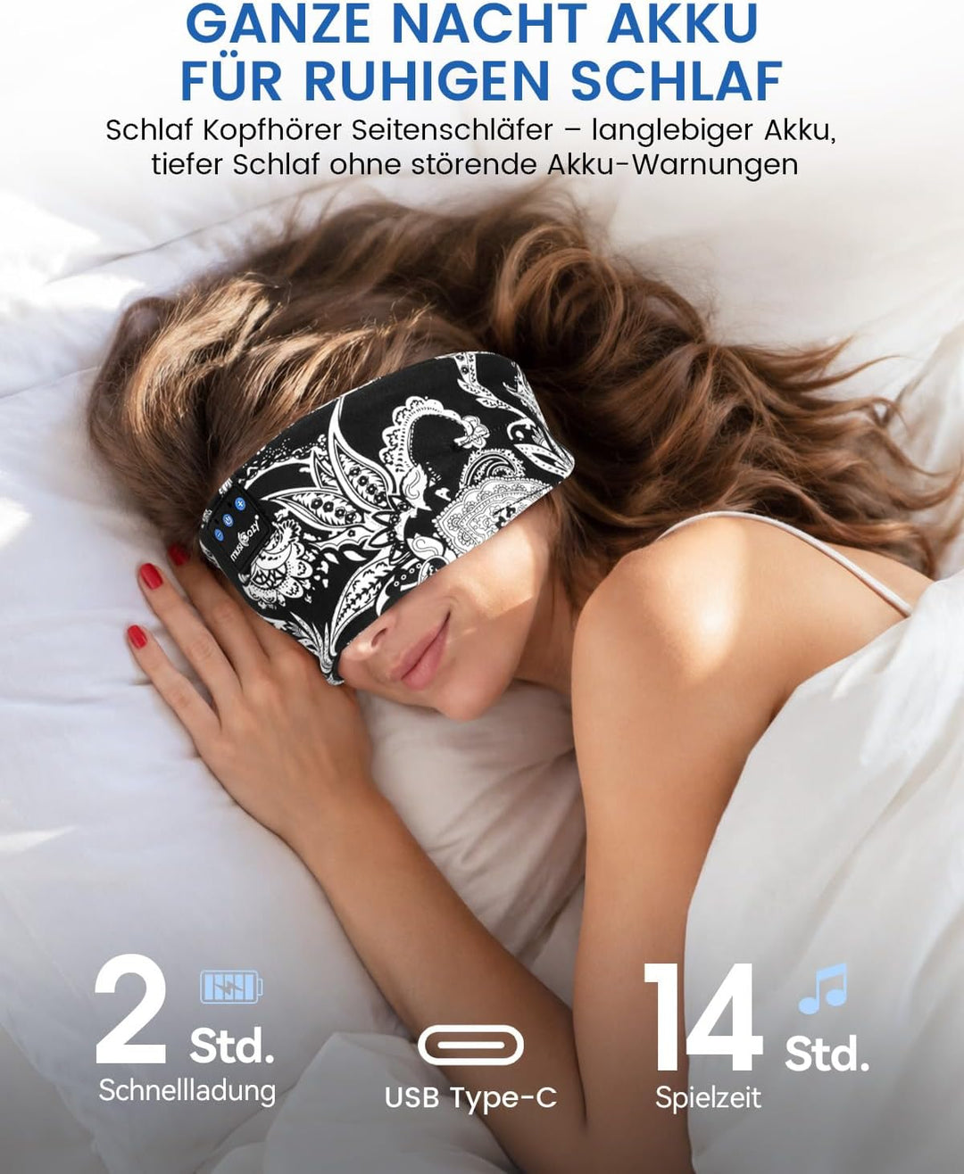 MUSICOZY Schlafkopfhörer Bluetooth 5.4, Bequem &amp; Ultraleicht Stirnband kopfhörer zum Schlafen mit Hi