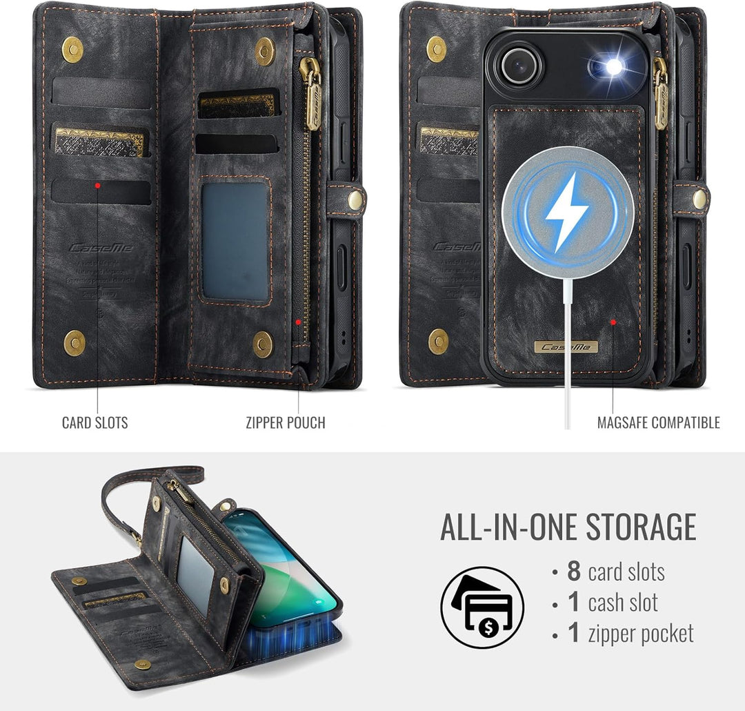 für iPhone Air Hülle, Flip PU Leder TPU Stossfest Kartenfach Tasche Handyhülle für iPhone Air, Magne