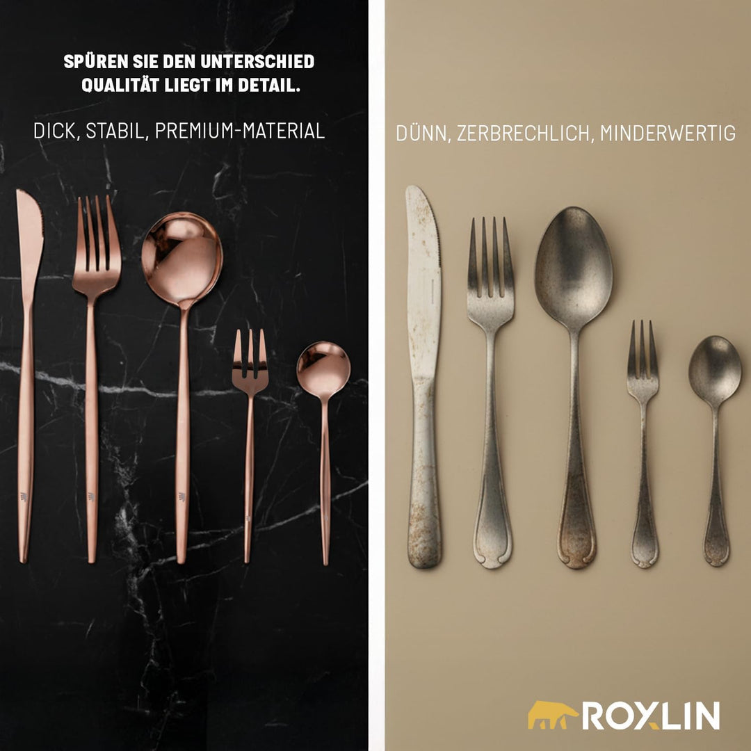 ROXLIN Premium Besteckset, 30-teilig, Gold, Edelstahl, Spülmaschinenfest, Elegantes Design, Tafelbes