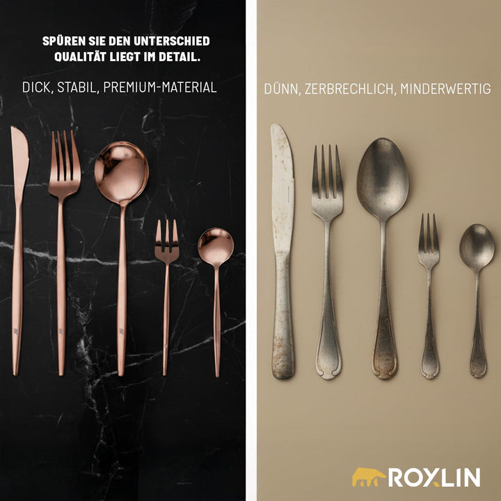 ROXLIN Premium Besteckset, 30-teilig, Gold, Edelstahl, Spülmaschinenfest, Elegantes Design, Tafelbes