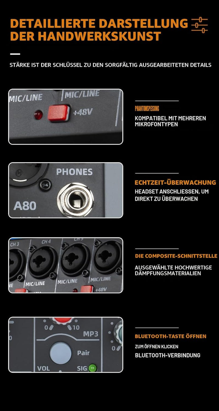 Weymic Professioneller Mixer der A-Serie für die Aufnahme von DJ-Bühne, Karaoke-Musik, mit USB-Laufw