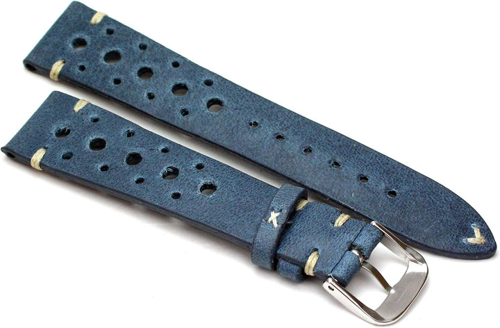 RIOS1931 Rallye Vintage Rindsleder Uhrenarmband handgemacht in Deutschland 19mm blau