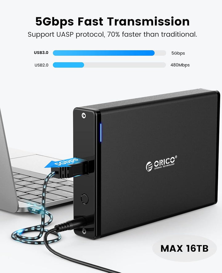 ORICO 3,5 Zoll Externes Festplattengehäuse mit Abnehmbarem Gehäuse USB 3.0 auf SATA 3.0 5Gbps für SA