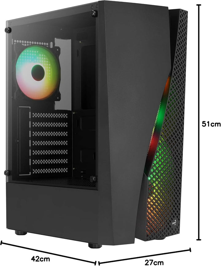 Aerocool WAVEBKV3, PC ATX Gehäuse, Gehärtetes Glas, 4xLüfter RGB 12cm, Schwarz Schwarz WAVEBKV3