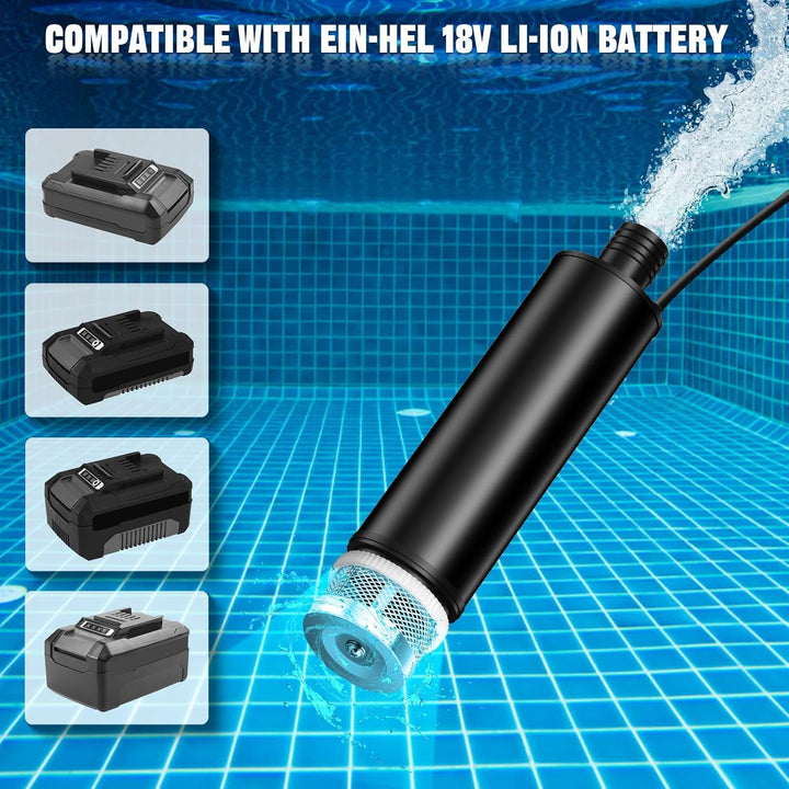 Tauchpumpe Kompatibel mit Einhell 18V Batterie, 30L/min, Lift 15FT, 120W angetriebene Wasserpumpe, T