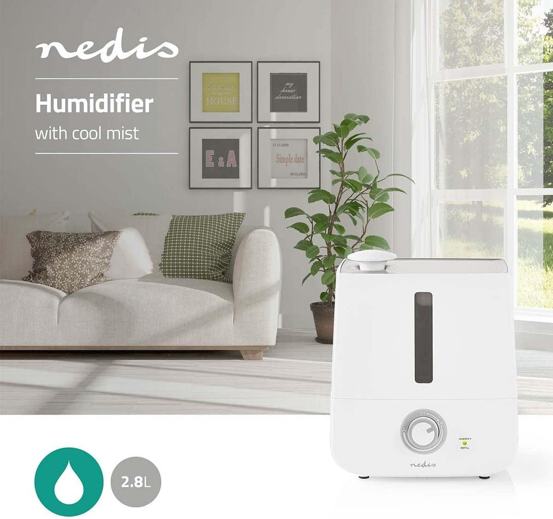 Nedis - Befeuchter - 2,8 l - Kühlnebel - Automatischer Stopp - Einfach einstellbar - Für gesundes, g