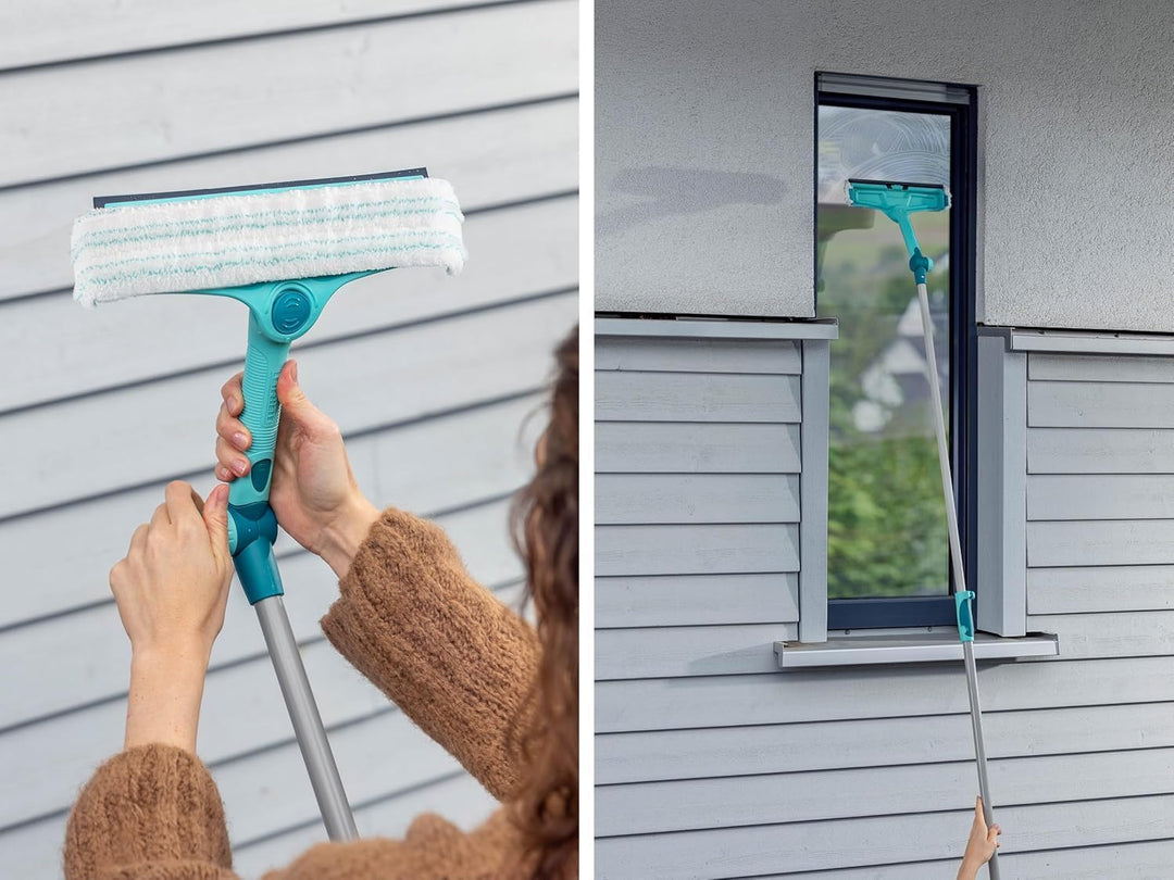 Leifheit Fensterwischer Window und Frame Cleaner L Telescope 200 cm, Abzieher mit Rundum-Bezug reini