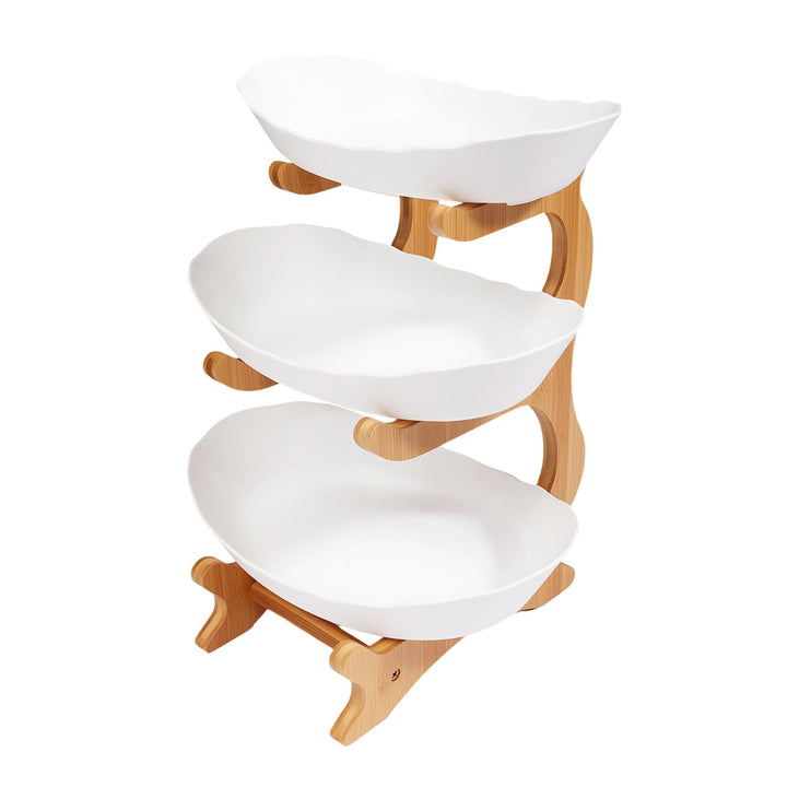 Kunststoff 3 Tier Obst und Snack Tray mit natürlichen Bambus-Ständer für Obst, Brot, Snacks, Obstkor
