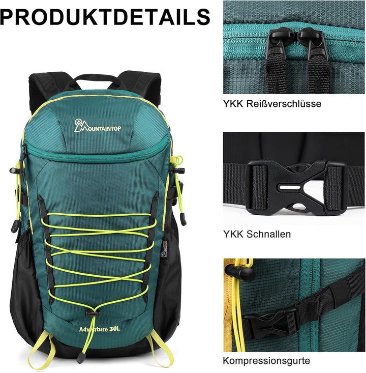 Mountaintop 25L/30L Wanderrucksack Daypack Damen Herren für Tageswanderungen, Outdoor, Radtouren 30l