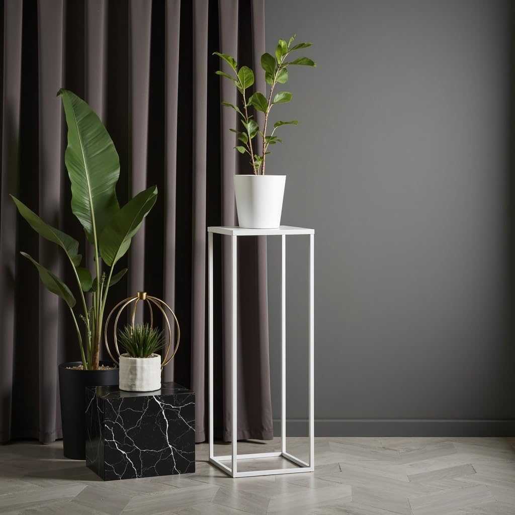 Pflanzenständer Ferro - 24x24x80cm - Farbe Weiss - für Zimmerblumen - Metallregal - Dekorativer Tisc
