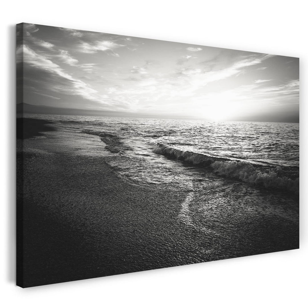 Printed Paintings Leinwand (100x70cm): Landschaftsbilder Wellen am Strand (Meer) schwarz-weiss Fot 1