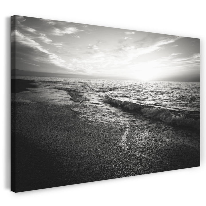 Printed Paintings Leinwand (100x70cm): Landschaftsbilder Wellen am Strand (Meer) schwarz-weiss Fot 1