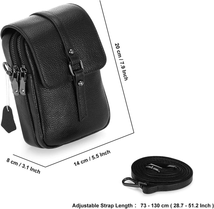 HAWEE Mode Damen Handytasche mit Riemen Echtes Leder Crossbody Handy Umhängetasche Leicht Damen Schu