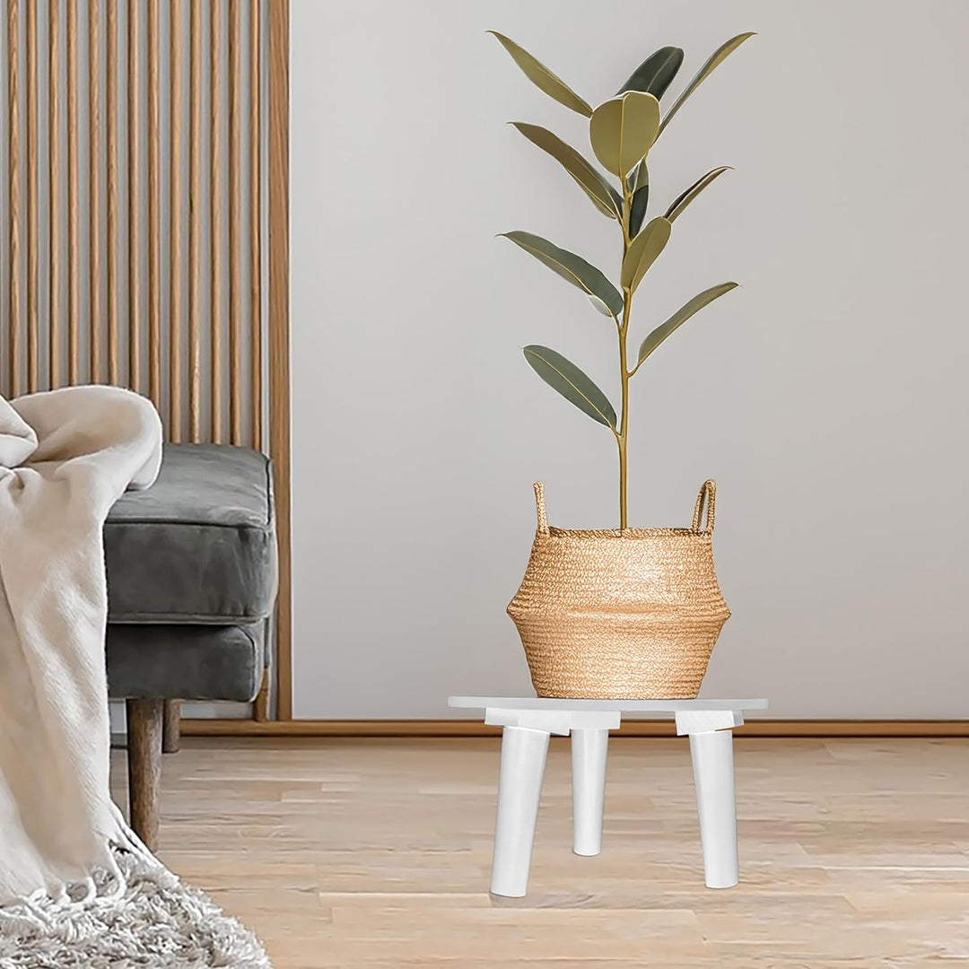Spetebo Holz Blumenteller rund 25 cm - weiss - Holz Pflanzenhocker mit 3 Füssen - Pflanzenständer De
