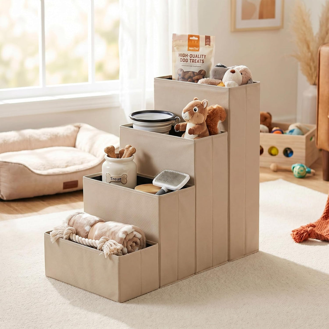 Relaxdays Hundetreppe, 4 Stufen, Stauraum, HxBxT: 65 x 40 x 70 cm, faltbar, Stoffbezug, Hunderampe B