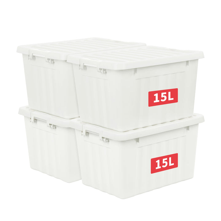 Cetomo,15L,4er-Pack, Aufbewahrungsbox mit deckel,Aufbewahrungsboxen, mit Clips, stapelbar, Wohnzimme