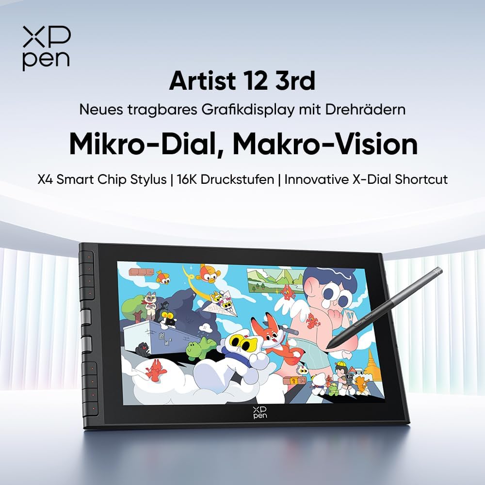 XPPen Artist 12 3rd Zeichentablet mit 11,9 Zoll Display Schwarz | X4 Smart Chip Stift, 16384 Druckst