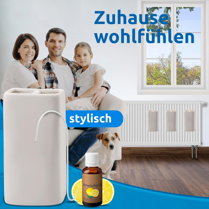 BonAura® Luftbefeuchter Heizung Keramik I Haken & Duftöl [4er Spar-Set, 400ml] I Wasserverdunster fü