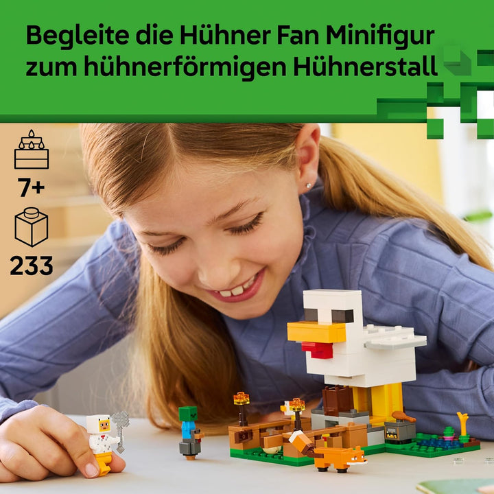 LEGO Minecraft Hühnerfarm - Spielzeug zum Bauen mit Hühner Fan Minifigur, Baby Zombie und Fuchs Figu
