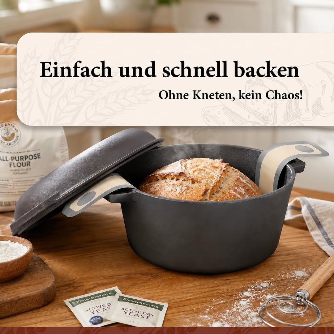 Gusseisen Dutch Oven 5 QT Brotbacktopf Emaille Bräter mit Gärkörbchen Banneton Sauerteig Backset zum