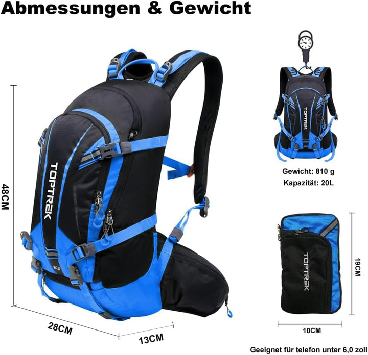 toptrek Fahrradrucksack Wasserdicht 20L,Ultraleicht Rucksack für Damen &amp; Herren,Fahrrad Rucksack mit