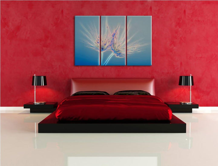 Pusteblumen mit Tautropfen Spezial 3-Teiler Leinwandbild 120x80 Bild auf Leinwand, XXL riesige Bilde
