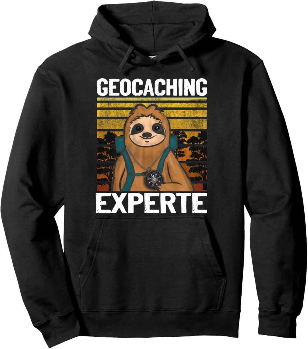 Geocacher Faultier Geocaching Experte Kompass Vintage Pullover Hoodie