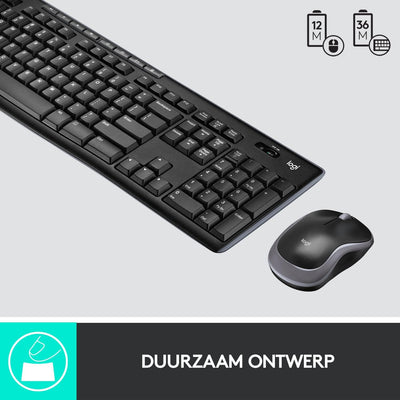 Logitech MK270 Kabelloses Set mit Tastatur und Maus für Windows, Belgisches AZERTY-Layout - Schwarz