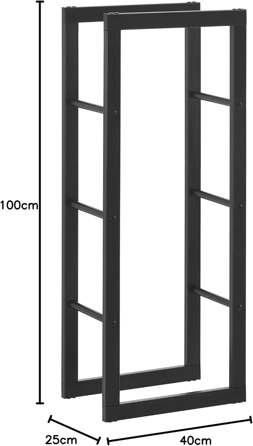 [en.casa] Kaminholzregal 40x100x25cm Brennholzregal Feuerholzregal Holzhalter Schwarz 40 x 100 x 25