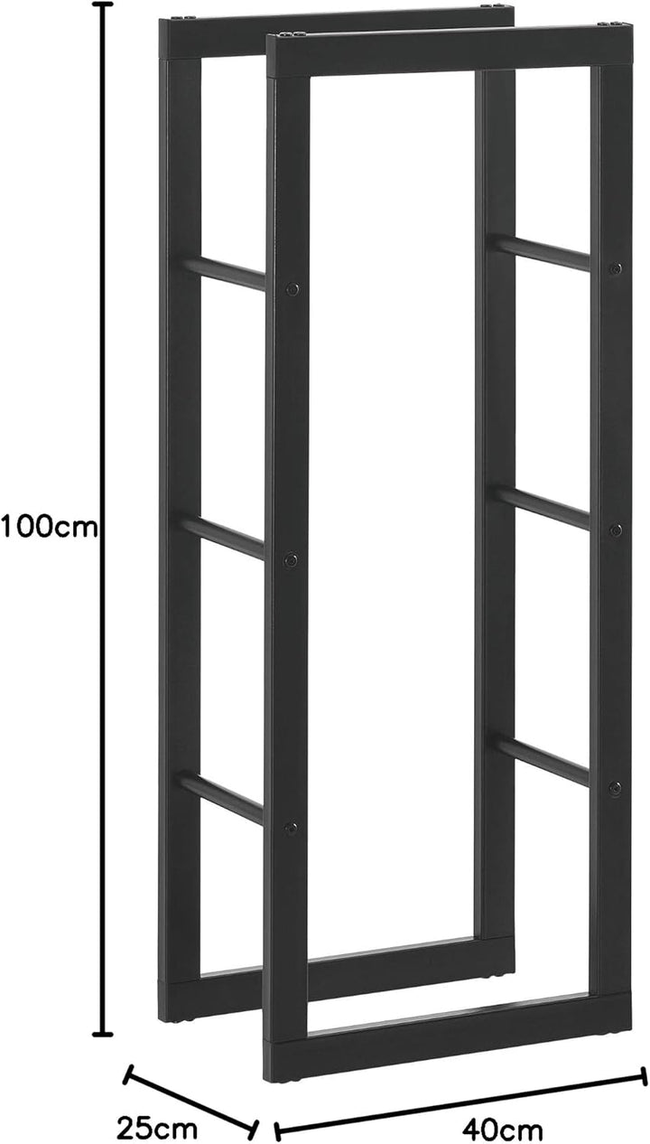 [en.casa] Kaminholzregal 40x100x25cm Brennholzregal Feuerholzregal Holzhalter Schwarz 40 x 100 x 25