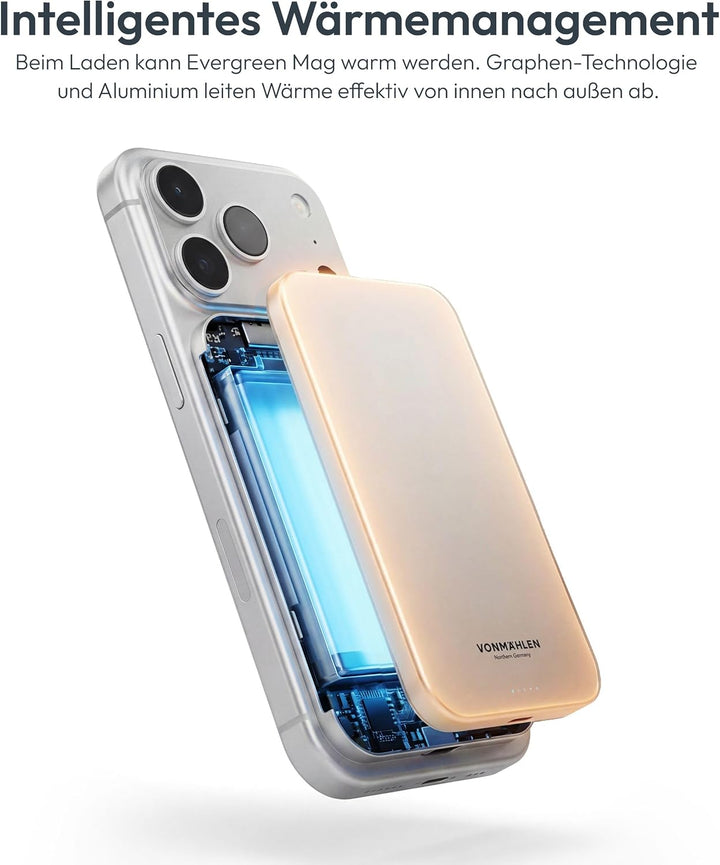 VONMÄHLEN Evergreen Mag - Wireless Powerbank kompatibel mit MagSafe - Tragbares Ladegerät mit 3000mA
